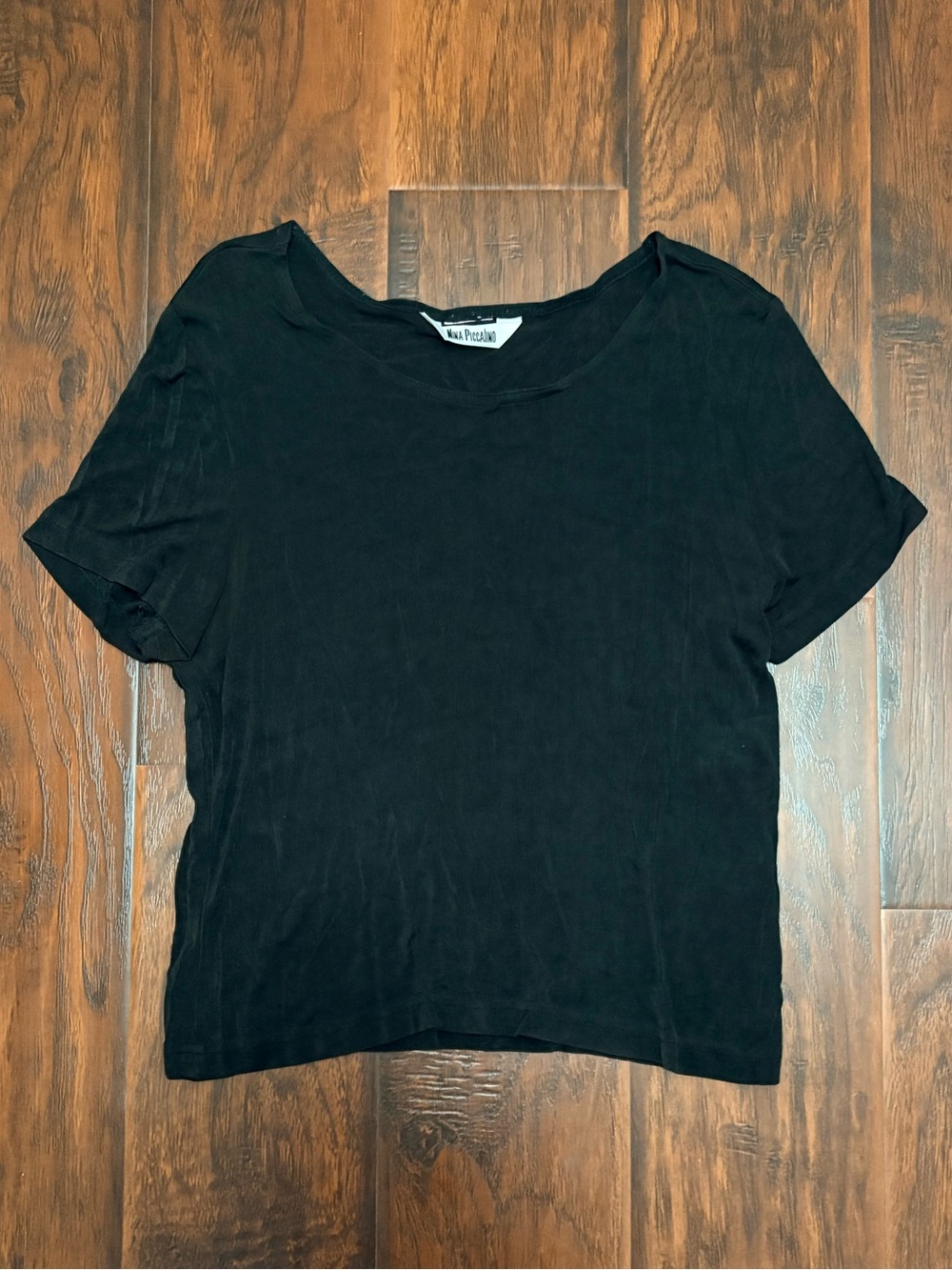Nina Piccalino Women’s Black Short Sleeve V Neck Draped Top